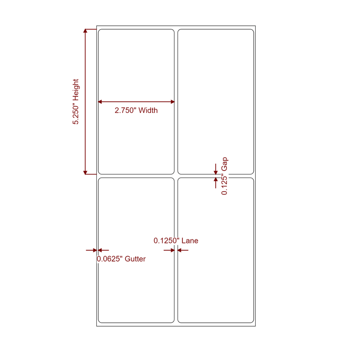 2.75 Inch x 5.25 Inch Rectangle Inkjet Label Roll - 2Up - 2D Drawing