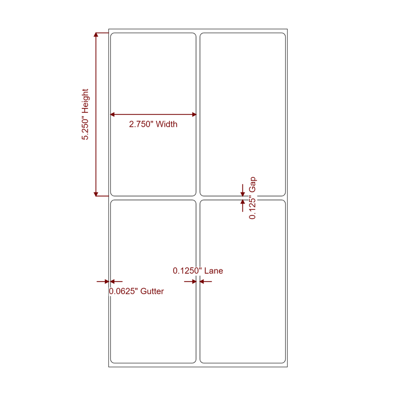 2.75" x 5.25" Inkjet Label Rolls | 2-Up | Fits Epson ColorWorks, VIPColor & Primera - Label Diagram