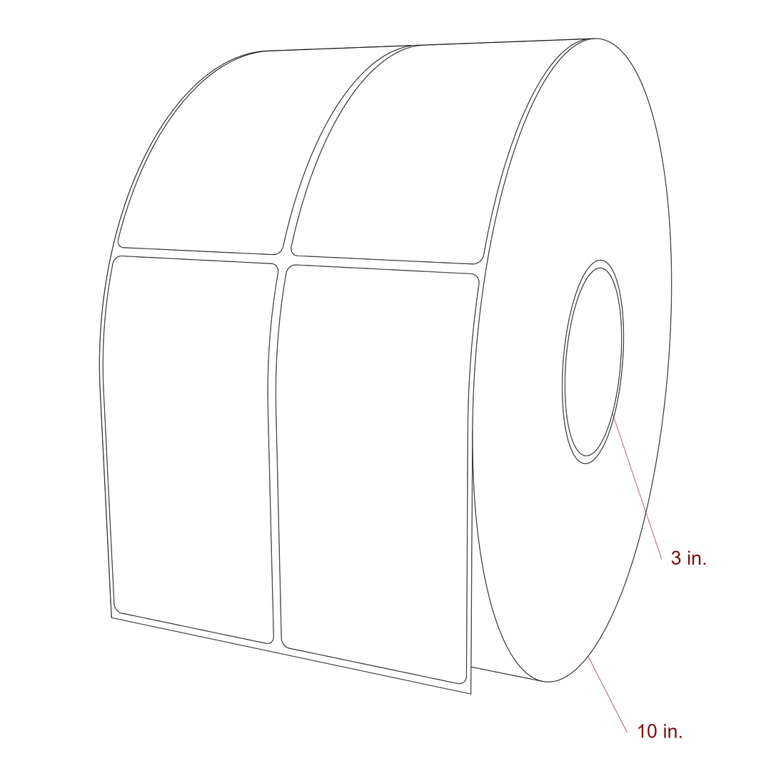 2.75 Inch x 5.25 Inch Rectangle Inkjet Label Roll - 3 Inch Core - 10 Inch Roll OD - 2Up - 3D Perspective