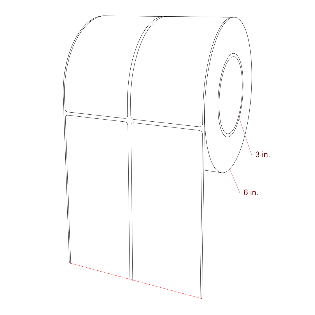 2.75 Inch x 5.25 Inch Rectangle Inkjet Label Roll - 3 Inch Core - 6 Inch Roll OD - 2Up - 3D Perspective