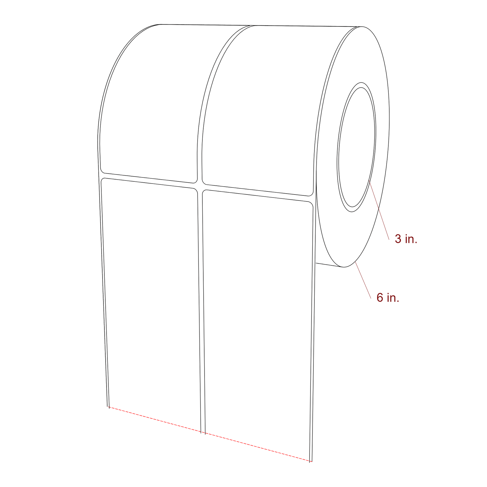 2.75 Inch x 5.25 Inch Rectangle Inkjet Label Roll - 3 Inch Core - 6 Inch Roll OD - 2Up - 3D Perspective