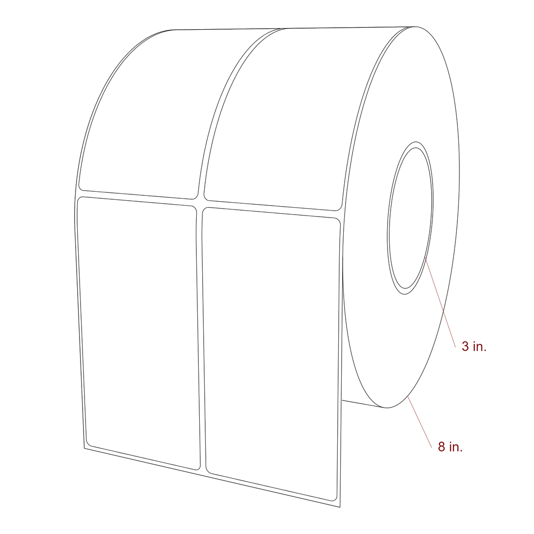 2.75 Inch x 5.25 Inch Rectangle Inkjet Label Roll - 3 Inch Core - 8 Inch Roll OD - 2Up - 3D Perspective