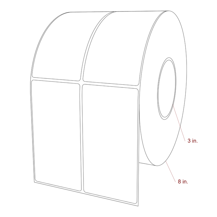 2.75 Inch x 5.25 Inch Rectangle Inkjet Label Roll - 3 Inch Core - 8 Inch Roll OD - 2Up - 3D Perspective