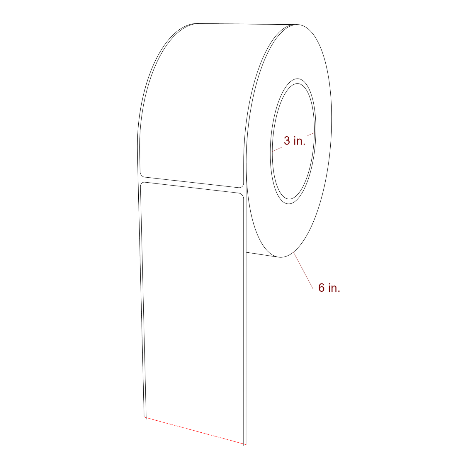 2.75 Inch x 5.25 Inch Rectangle Inkjet Label Roll - 3 Inch Core - 6 Inch Roll OD - 3D Perspective