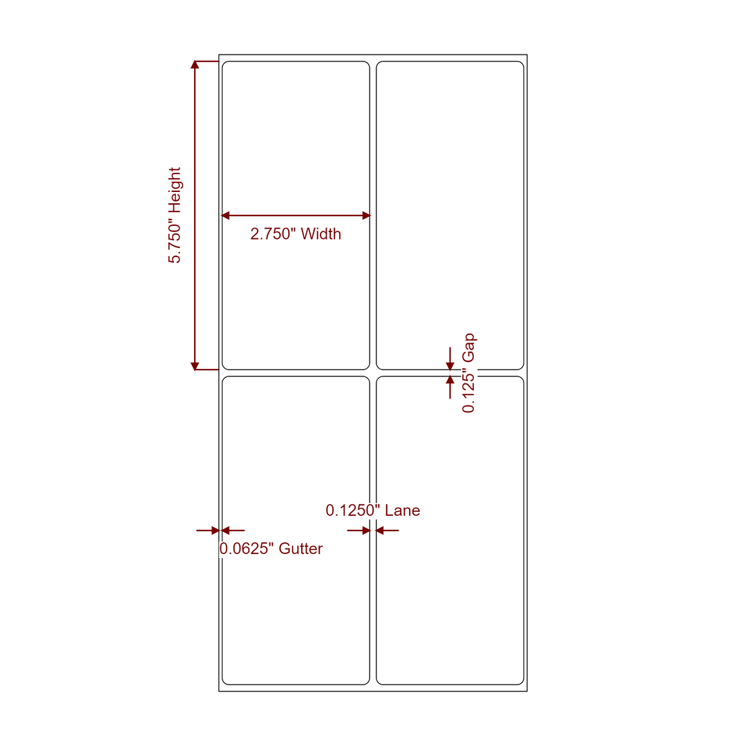 2.75 Inch x 5.75 Inch Rectangle Inkjet Label Roll - 2Up - 2D Drawing