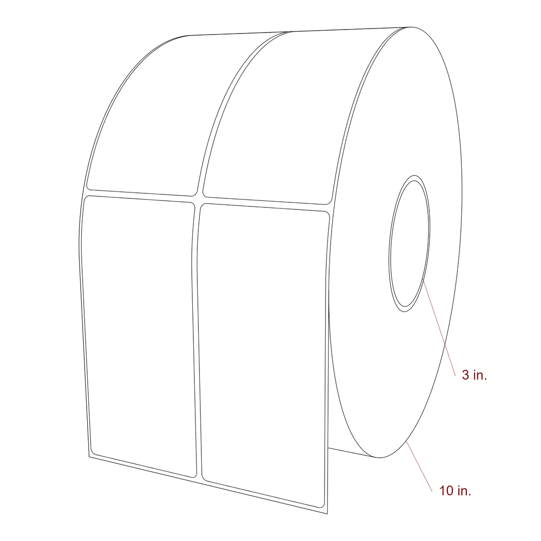 2.75 Inch x 5.75 Inch Rectangle Inkjet Label Roll - 3 Inch Core - 10 Inch Roll OD - 2Up - 3D Perspective