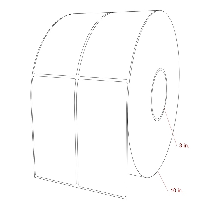 2.75 Inch x 5.75 Inch Rectangle Inkjet Label Roll - 3 Inch Core - 10 Inch Roll OD - 2Up - 3D Perspective