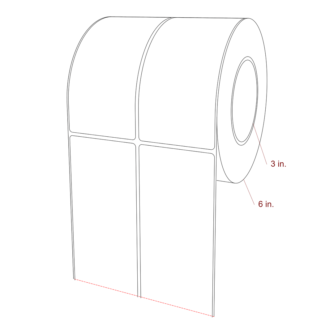 2.75 Inch x 5.75 Inch Rectangle Inkjet Label Roll - 3 Inch Core - 6 Inch Roll OD - 2Up - 3D Perspective