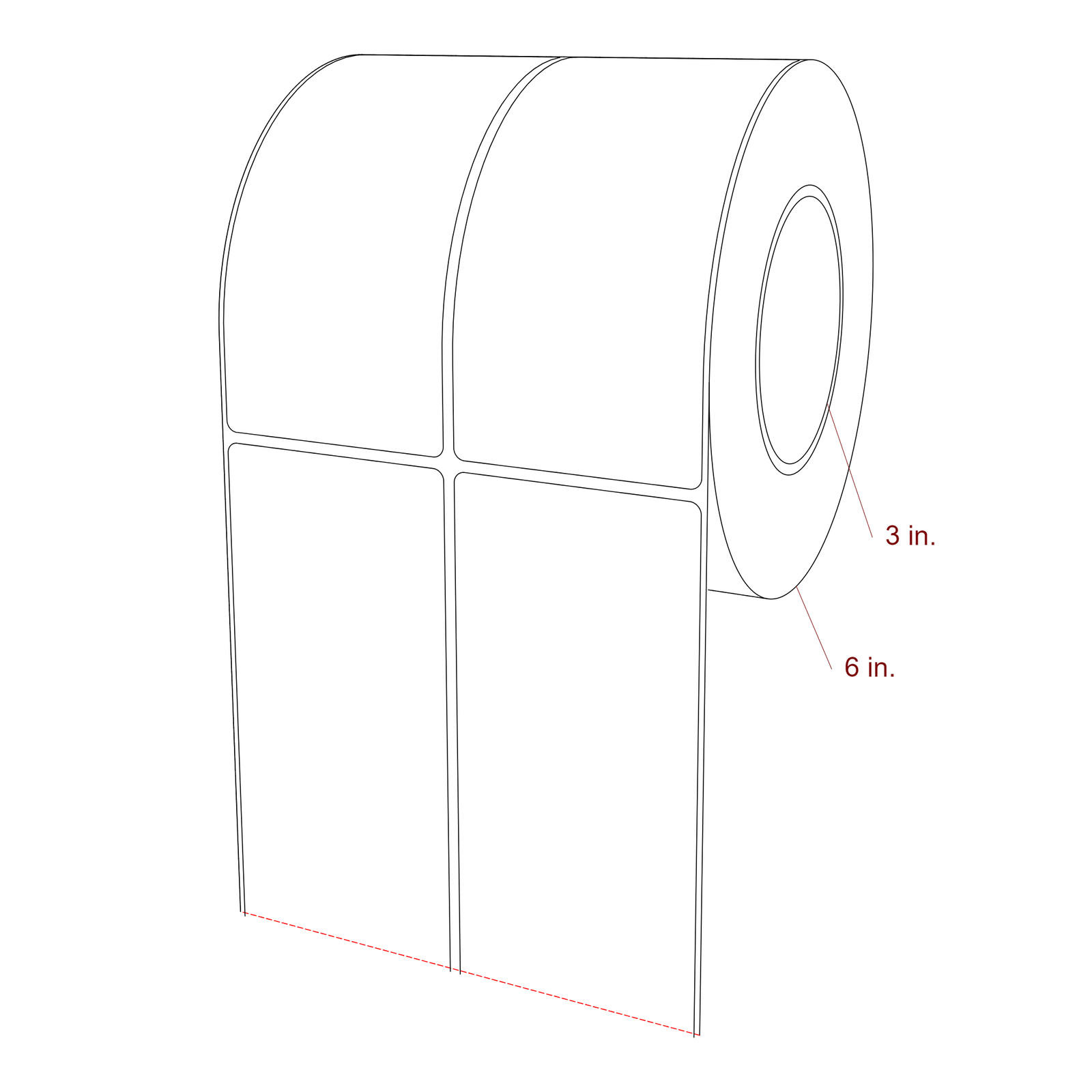 2.75 Inch x 5.75 Inch Rectangle Inkjet Label Roll - 3 Inch Core - 6 Inch Roll OD - 2Up - 3D Perspective
