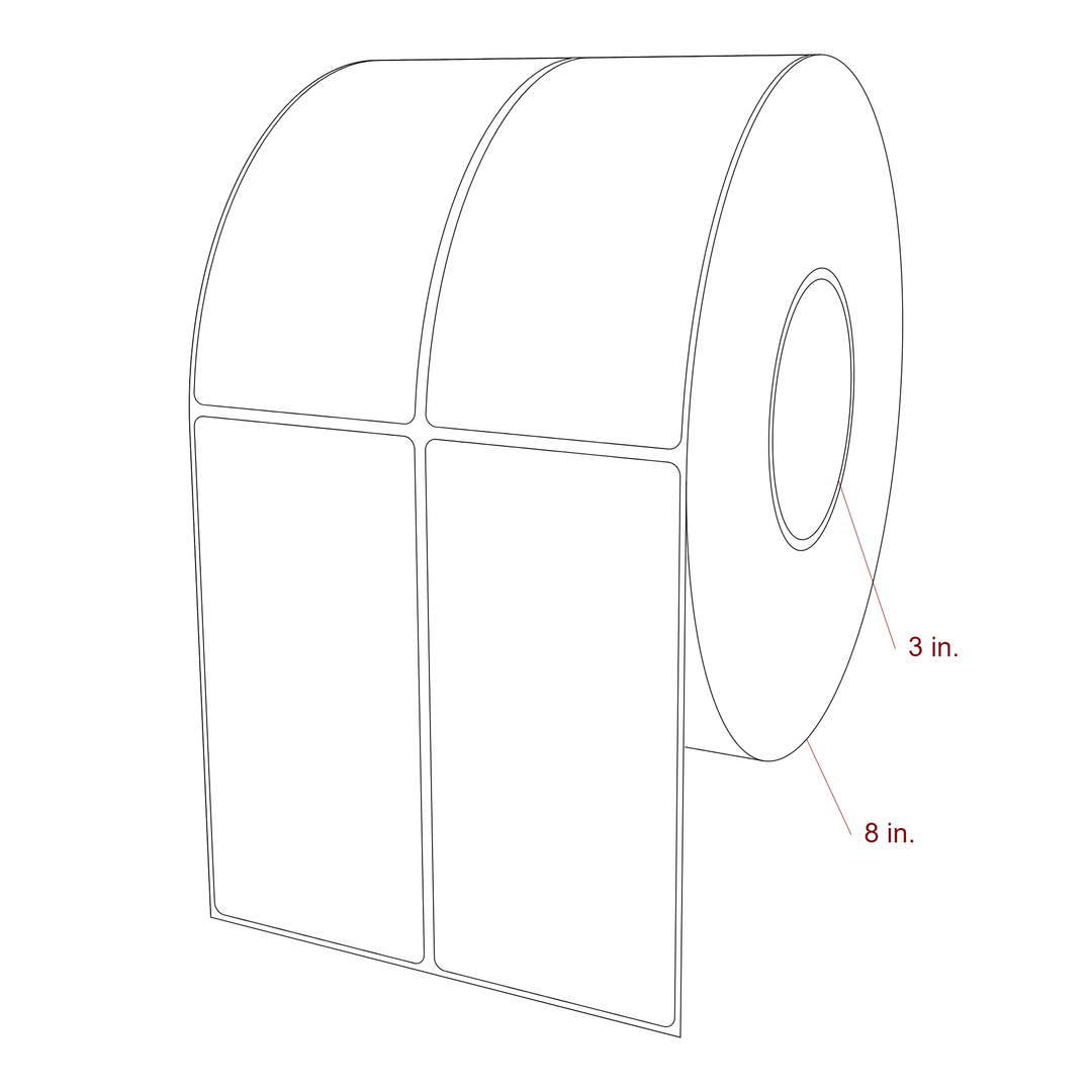 2.75 Inch x 5.75 Inch Rectangle Inkjet Label Roll - 3 Inch Core - 8 Inch Roll OD - 2Up - 3D Perspective