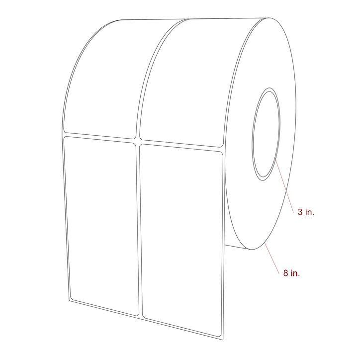 2.75 Inch x 5.75 Inch Rectangle Inkjet Label Roll - 3 Inch Core - 8 Inch Roll OD - 2Up - 3D Perspective