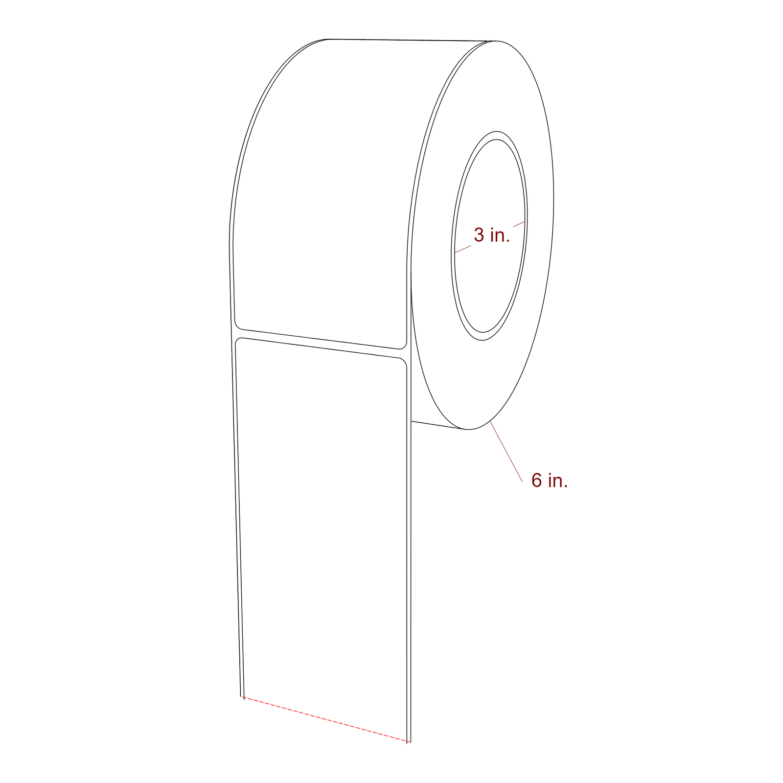 2.75 Inch x 5.75 Inch Rectangle Inkjet Label Roll - 3 Inch Core - 6 Inch Roll OD - 3D Perspective