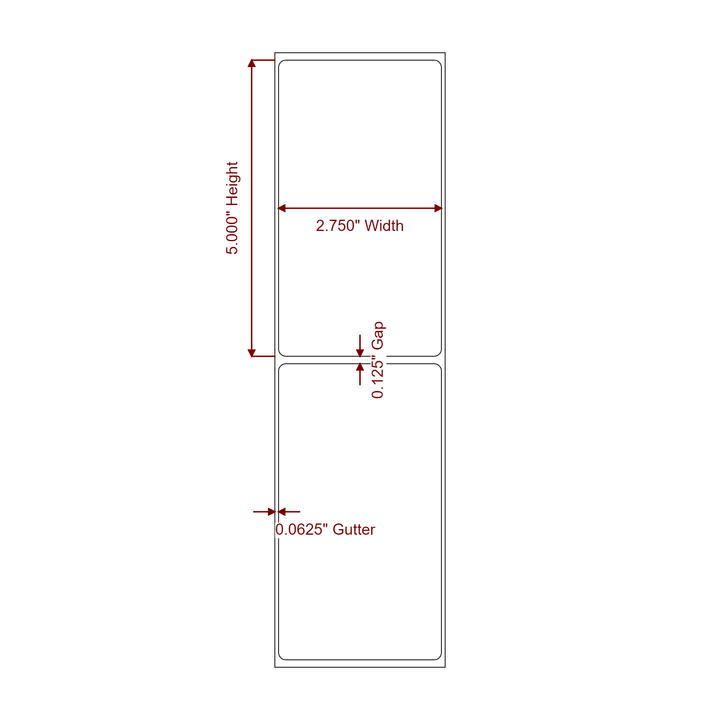 2.75 Inch x 5 Inch Rectangle Inkjet Label Roll - 2D Drawing