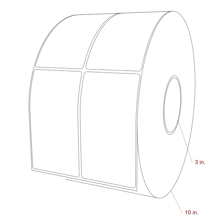 2.75 Inch x 5 Inch Rectangle Inkjet Label Roll - 3 Inch Core - 10 Inch Roll OD - 2Up - 3D Perspective