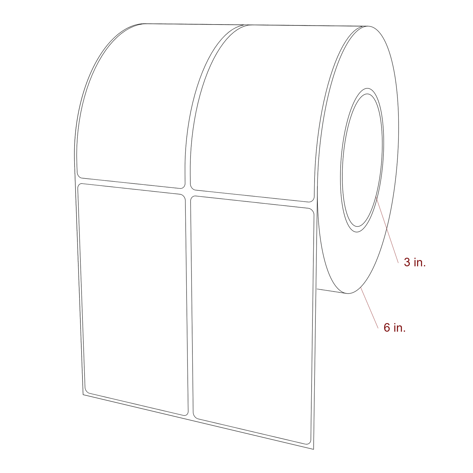 2.75 Inch x 5 Inch Rectangle Inkjet Label Roll - 3 Inch Core - 6 Inch Roll OD - 2Up - 3D Perspective