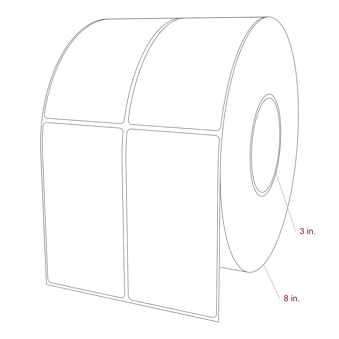 2.75 Inch x 5 Inch Rectangle Inkjet Label Roll - 3 Inch Core - 8 Inch Roll OD - 2Up - 3D Perspective