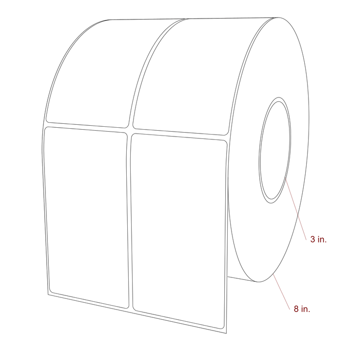 2.75 Inch x 5 Inch Rectangle Inkjet Label Roll - 3 Inch Core - 8 Inch Roll OD - 2Up - 3D Perspective