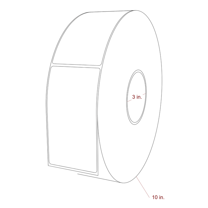 2.75 Inch x 5 Inch Rectangle Inkjet Label Roll - 3 Inch Core - 10 Inch Roll OD - 3D Perspective