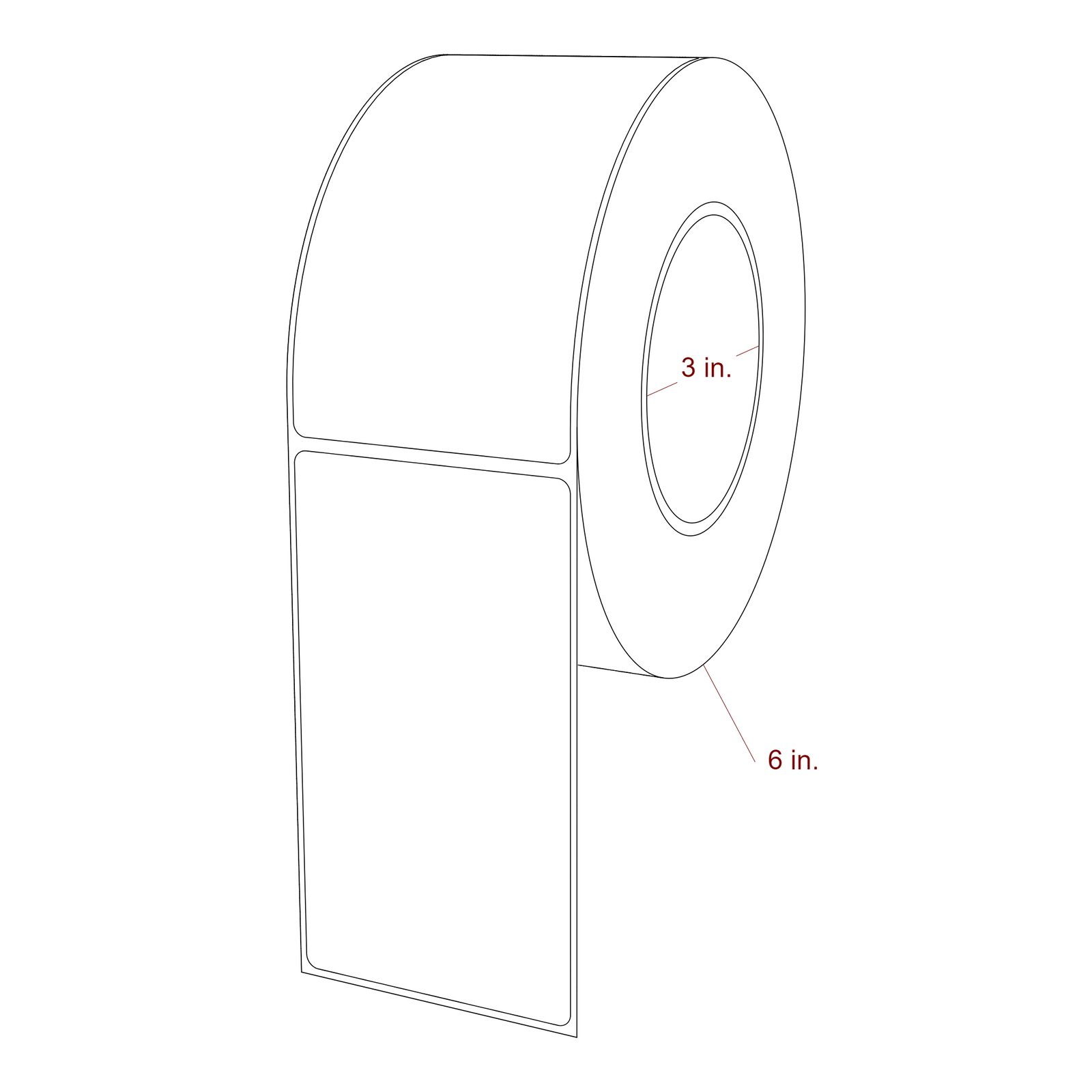 2.75 Inch x 5 Inch Rectangle Inkjet Label Roll - 3 Inch Core - 6 Inch Roll OD - 3D Perspective