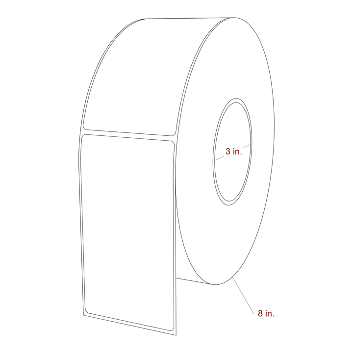 2.75 Inch x 5 Inch Rectangle Inkjet Label Roll - 3 Inch Core - 8 Inch Roll OD - 3D Perspective
