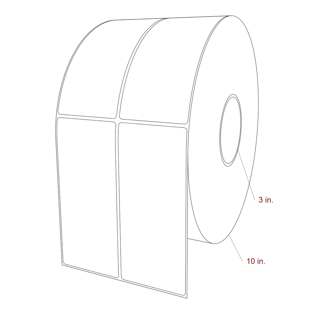 2.75 Inch x 6.25 Inch Rectangle Inkjet Label Roll - 3 Inch Core - 10 Inch Roll OD - 2Up - 3D Perspective