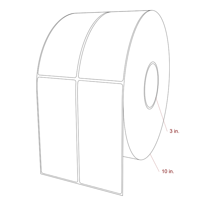 2.75 Inch x 6.25 Inch Rectangle Inkjet Label Roll - 3 Inch Core - 10 Inch Roll OD - 2Up - 3D Perspective
