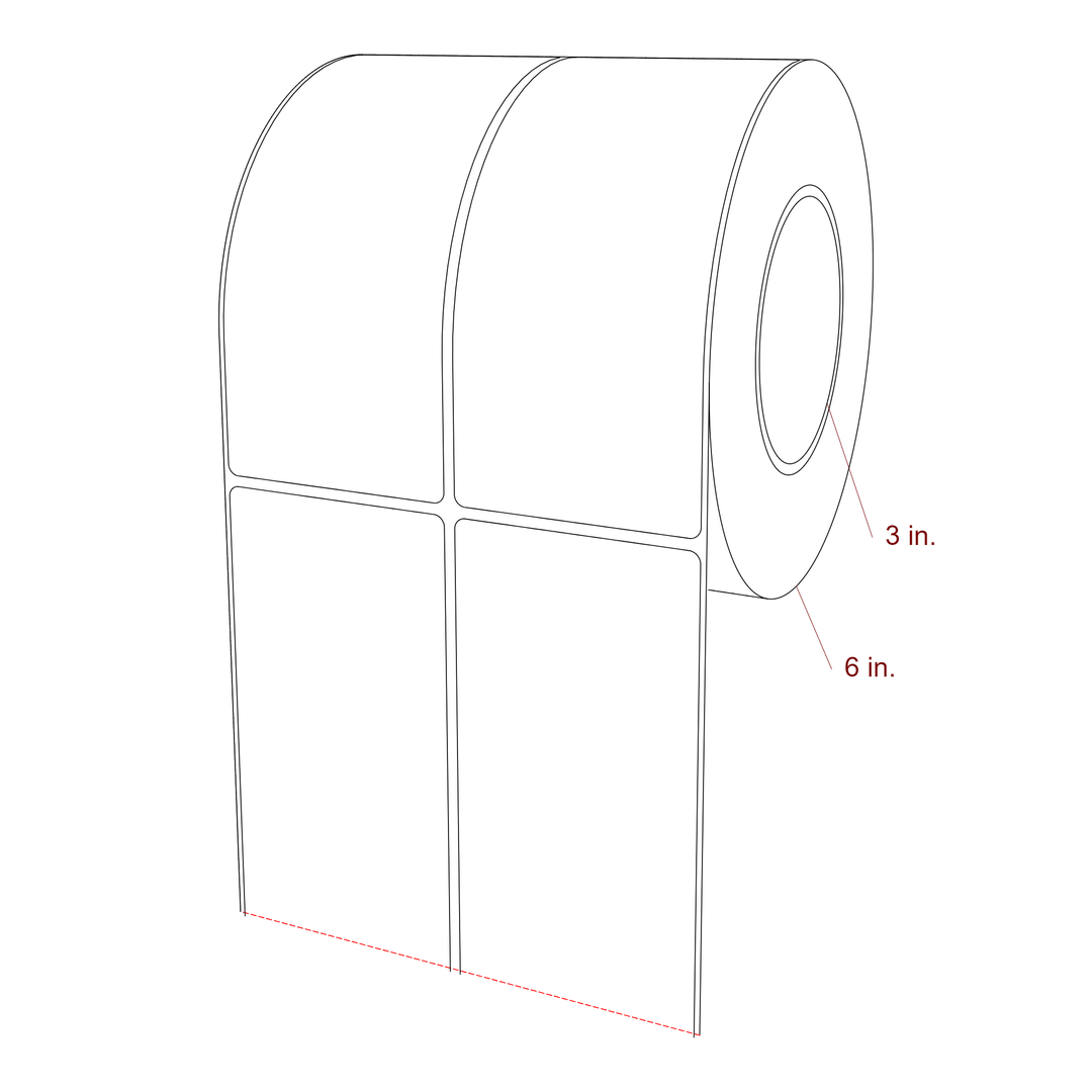 2.75 Inch x 6.25 Inch Rectangle Inkjet Label Roll - 3 Inch Core - 6 Inch Roll OD - 2Up - 3D Perspective