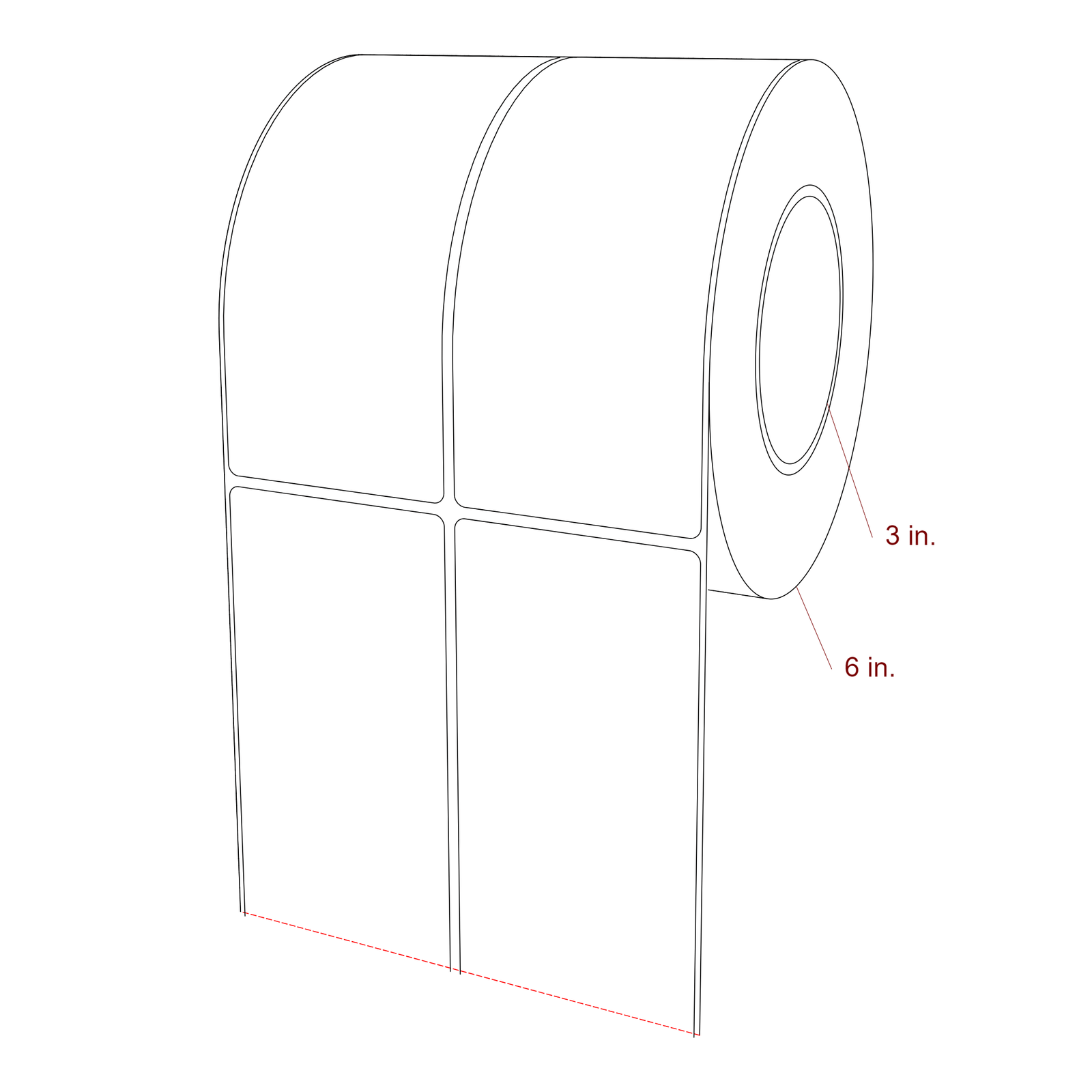 2.75 Inch x 6.25 Inch Rectangle Inkjet Label Roll - 3 Inch Core - 6 Inch Roll OD - 2Up - 3D Perspective