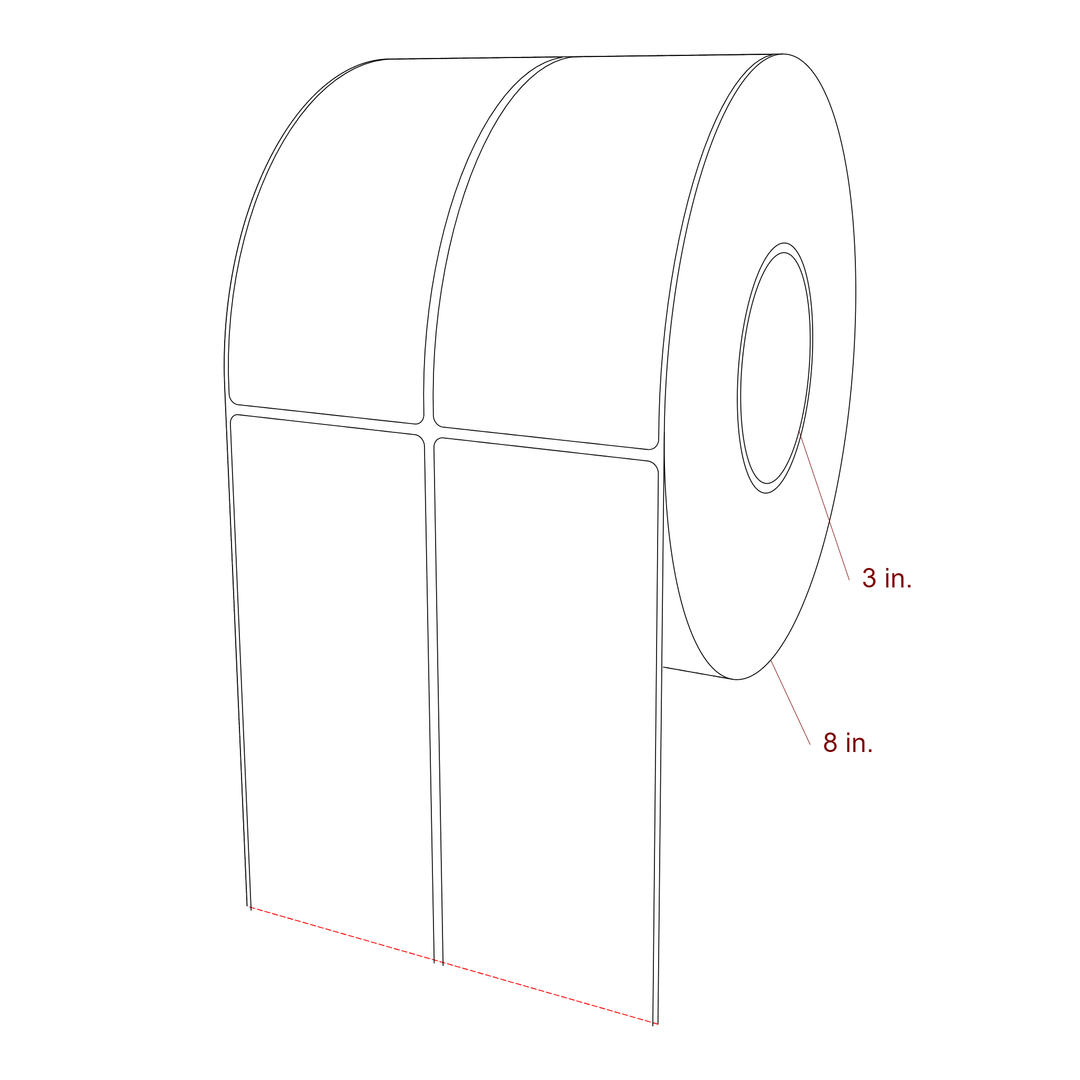 2.75 Inch x 6.25 Inch Rectangle Inkjet Label Roll - 3 Inch Core - 8 Inch Roll OD - 2Up - 3D Perspective