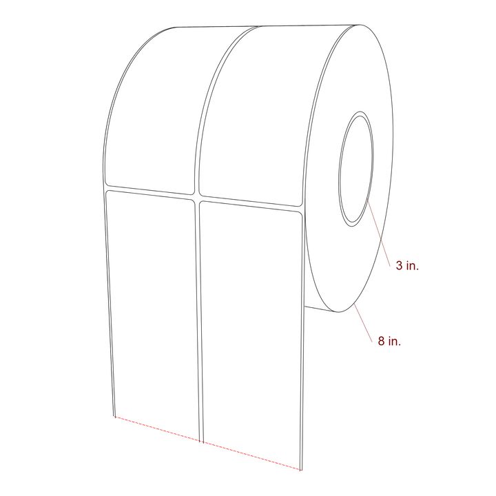 2.75 Inch x 6.25 Inch Rectangle Inkjet Label Roll - 3 Inch Core - 8 Inch Roll OD - 2Up - 3D Perspective