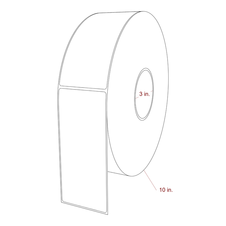 2.75 Inch x 6.25 Inch Rectangle Inkjet Label Roll - 3 Inch Core - 10 Inch Roll OD - 3D Perspective