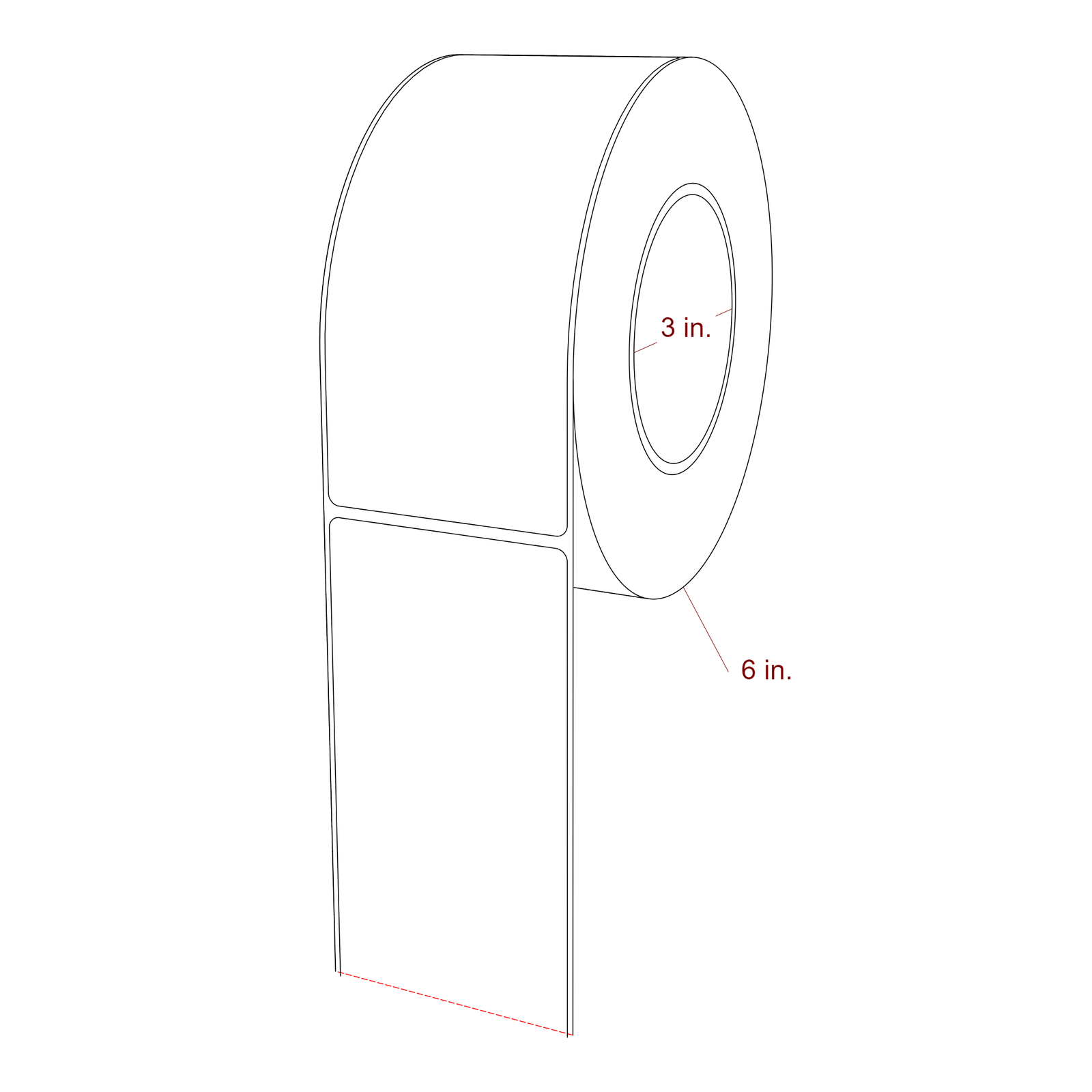 2.75 Inch x 6.25 Inch Rectangle Inkjet Label Roll - 3 Inch Core - 6 Inch Roll OD - 3D Perspective