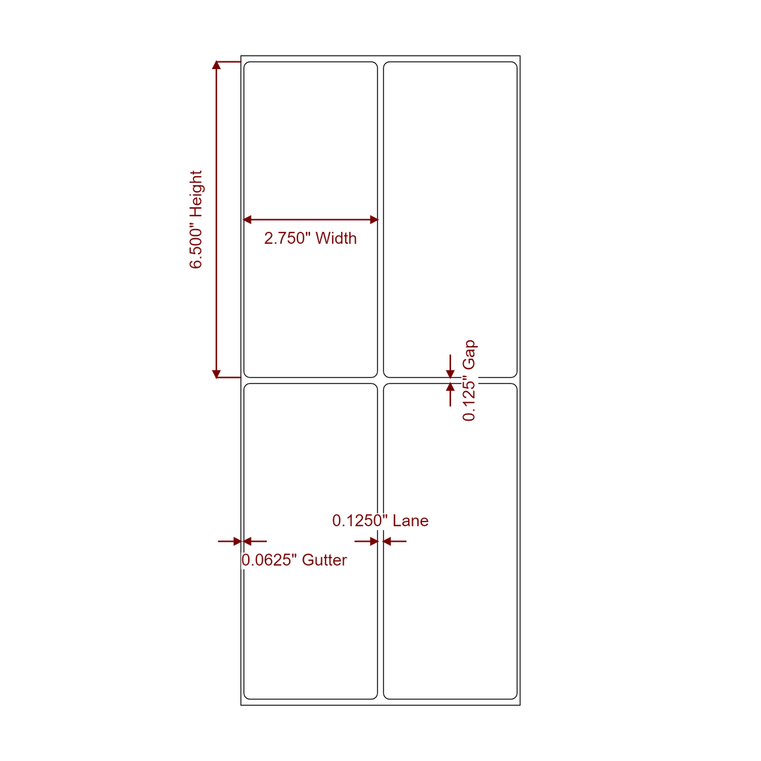 2.75 Inch x 6.5 Inch Rectangle Inkjet Label Roll - 2Up - 2D Drawing