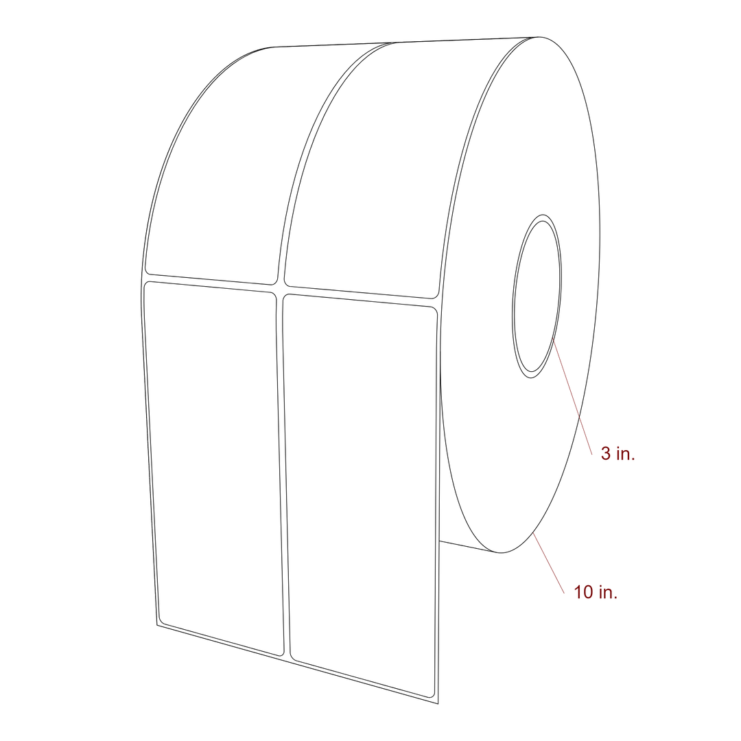 2.75 Inch x 6.5 Inch Rectangle Inkjet Label Roll - 3 Inch Core - 10 Inch Roll OD - 2Up - 3D Perspective