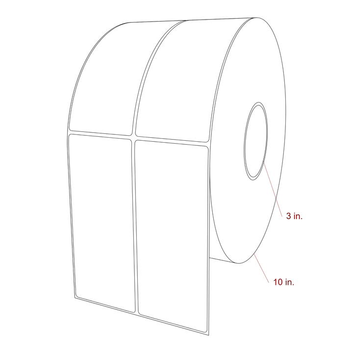 2.75 Inch x 6.5 Inch Rectangle Inkjet Label Roll - 3 Inch Core - 10 Inch Roll OD - 2Up - 3D Perspective
