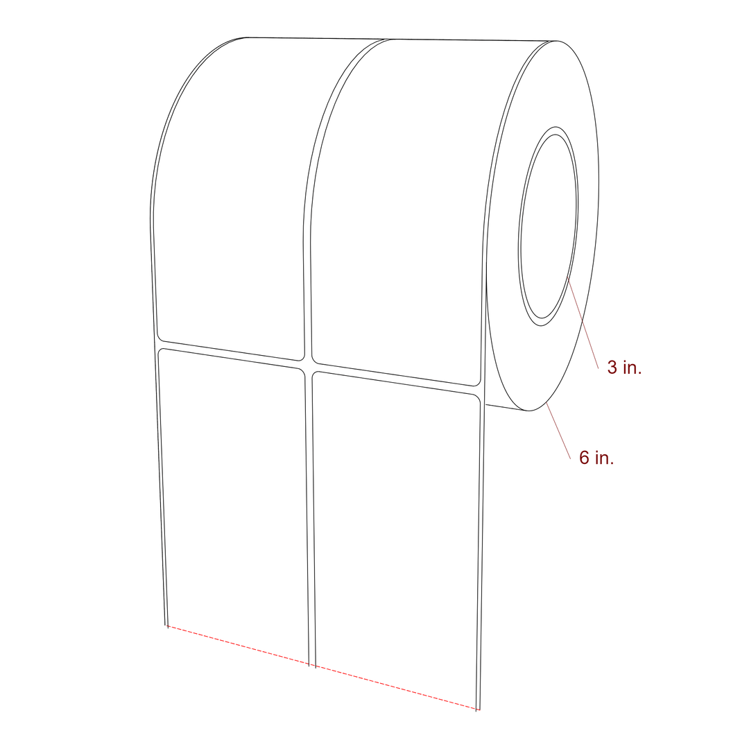 2.75 Inch x 6.5 Inch Rectangle Inkjet Label Roll - 3 Inch Core - 6 Inch Roll OD - 2Up - 3D Perspective