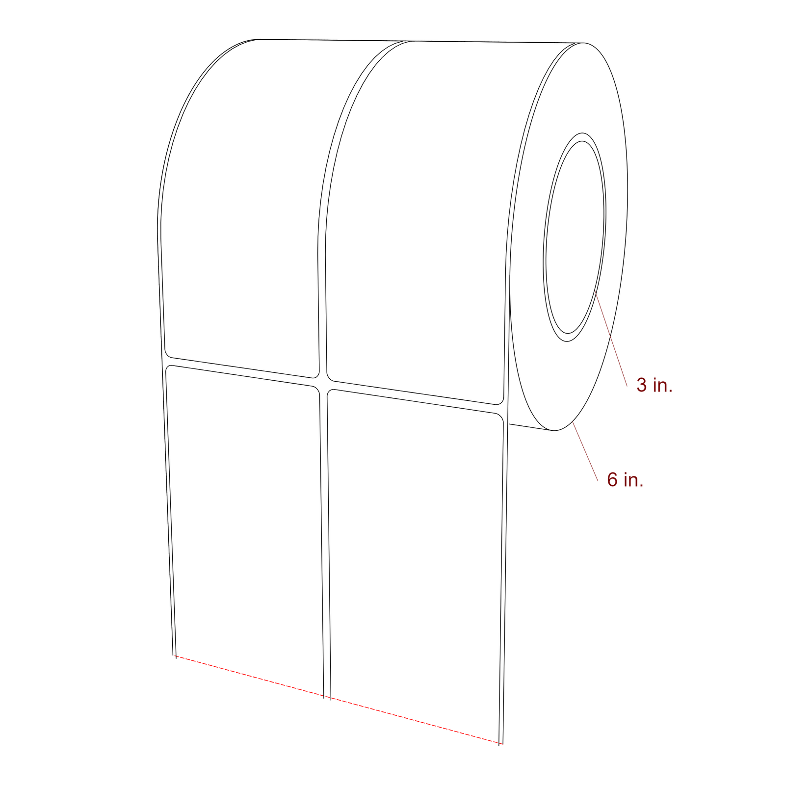 2.75 Inch x 6.5 Inch Rectangle Inkjet Label Roll - 3 Inch Core - 6 Inch Roll OD - 2Up - 3D Perspective