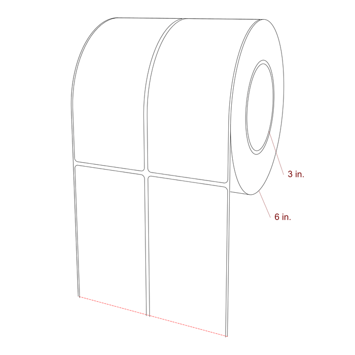 2.75 Inch x 6.5 Inch Rectangle Inkjet Label Roll - 3 Inch Core - 6 Inch Roll OD - 2Up - 3D Perspective