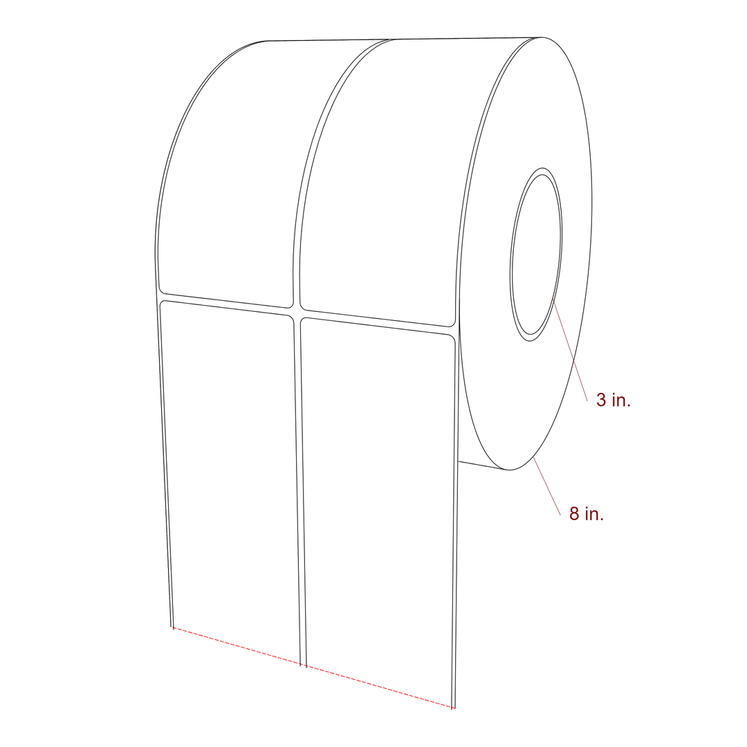 2.75 Inch x 6.5 Inch Rectangle Inkjet Label Roll - 3 Inch Core - 8 Inch Roll OD - 2Up - 3D Perspective