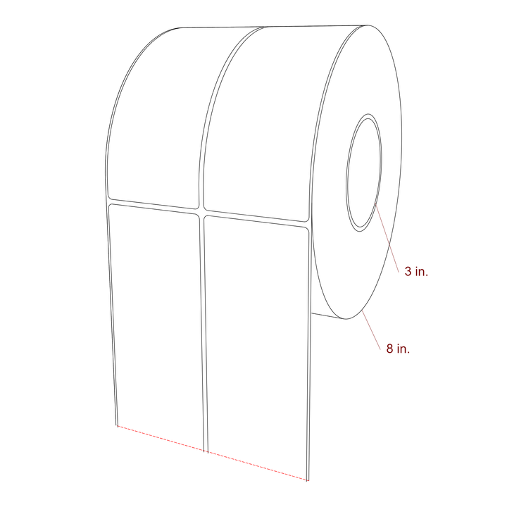 2.75 Inch x 6.5 Inch Rectangle Inkjet Label Roll - 3 Inch Core - 8 Inch Roll OD - 2Up - 3D Perspective