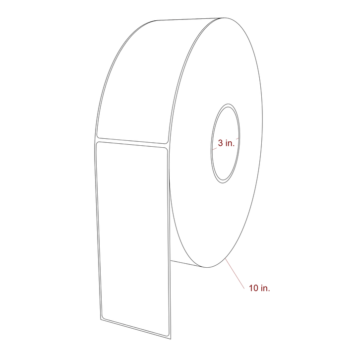 2.75 Inch x 6.5 Inch Rectangle Inkjet Label Roll - 3 Inch Core - 10 Inch Roll OD - 3D Perspective