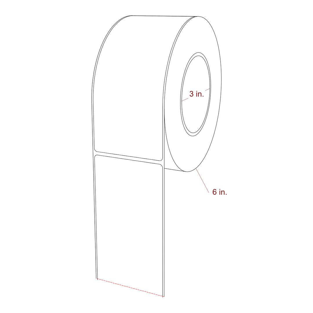 2.75 Inch x 6.5 Inch Rectangle Inkjet Label Roll - 3 Inch Core - 6 Inch Roll OD - 3D Perspective