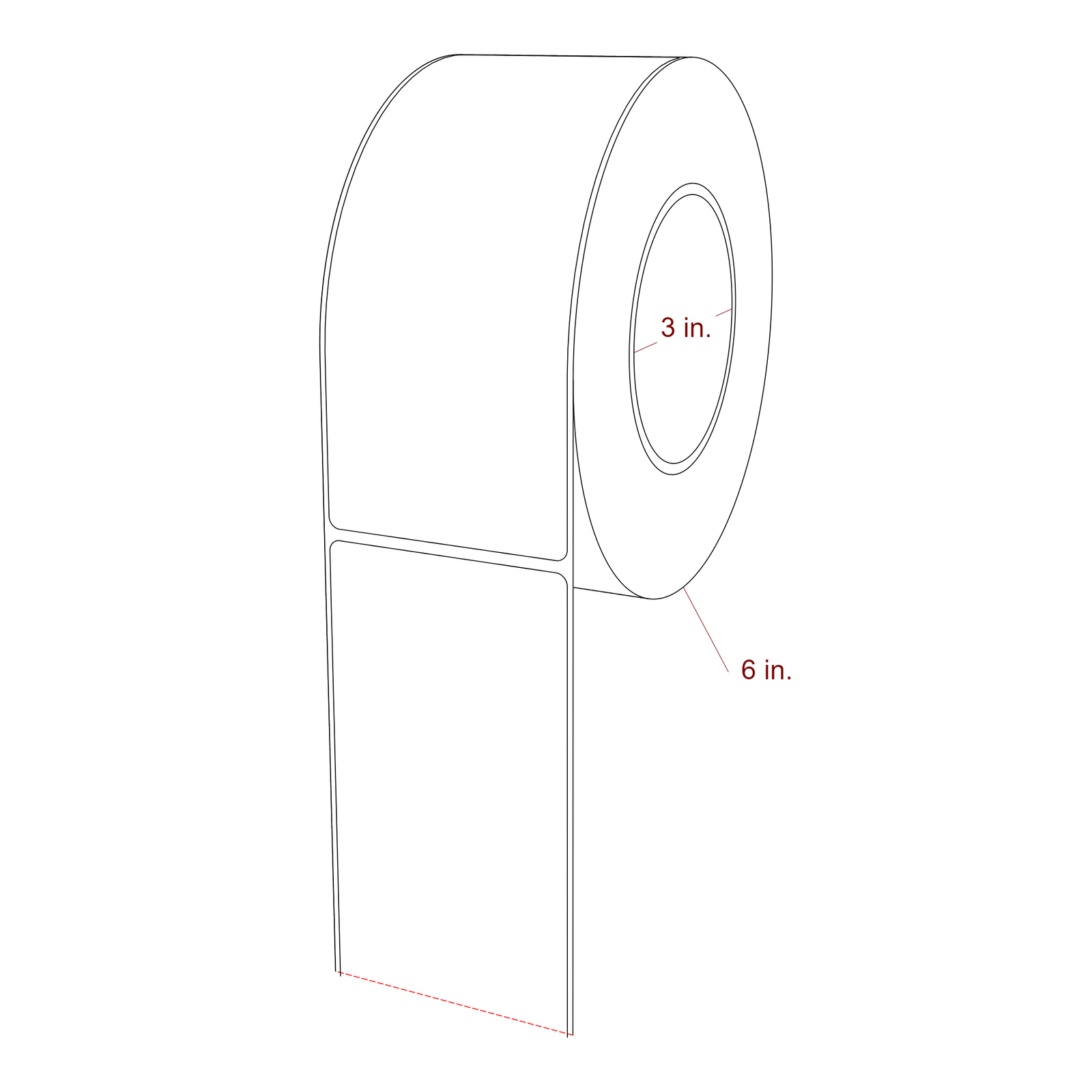 2.75 Inch x 6.5 Inch Rectangle Inkjet Label Roll - 3 Inch Core - 6 Inch Roll OD - 3D Perspective
