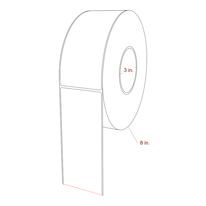 2.75 Inch x 6.5 Inch Rectangle Inkjet Label Roll - 3 Inch Core - 8 Inch Roll OD - 3D Perspective