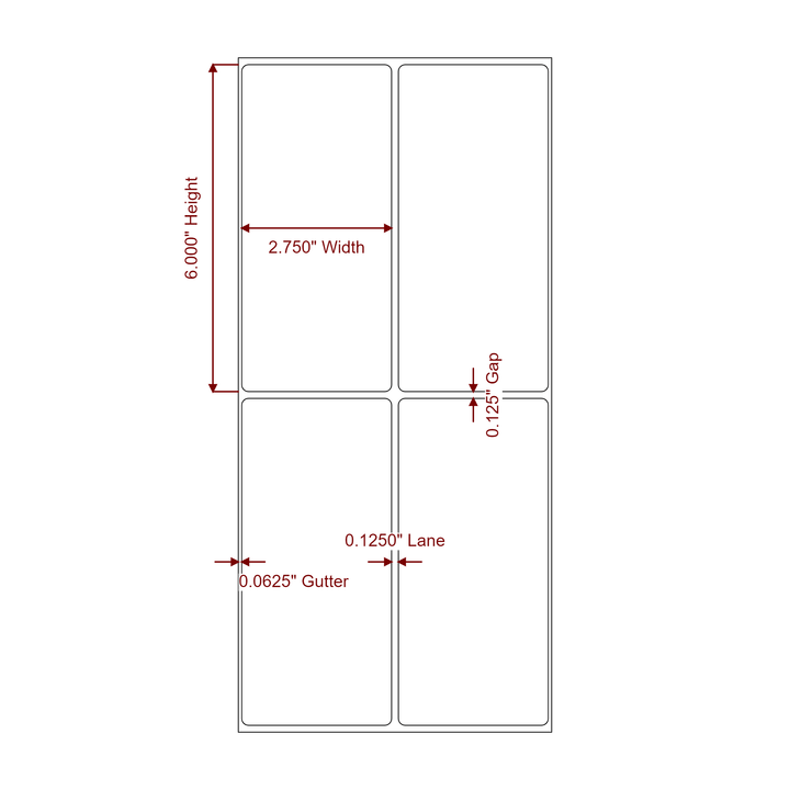 2.75 Inch x 6 Inch Rectangle Inkjet Label Roll - 2Up - 2D Drawing