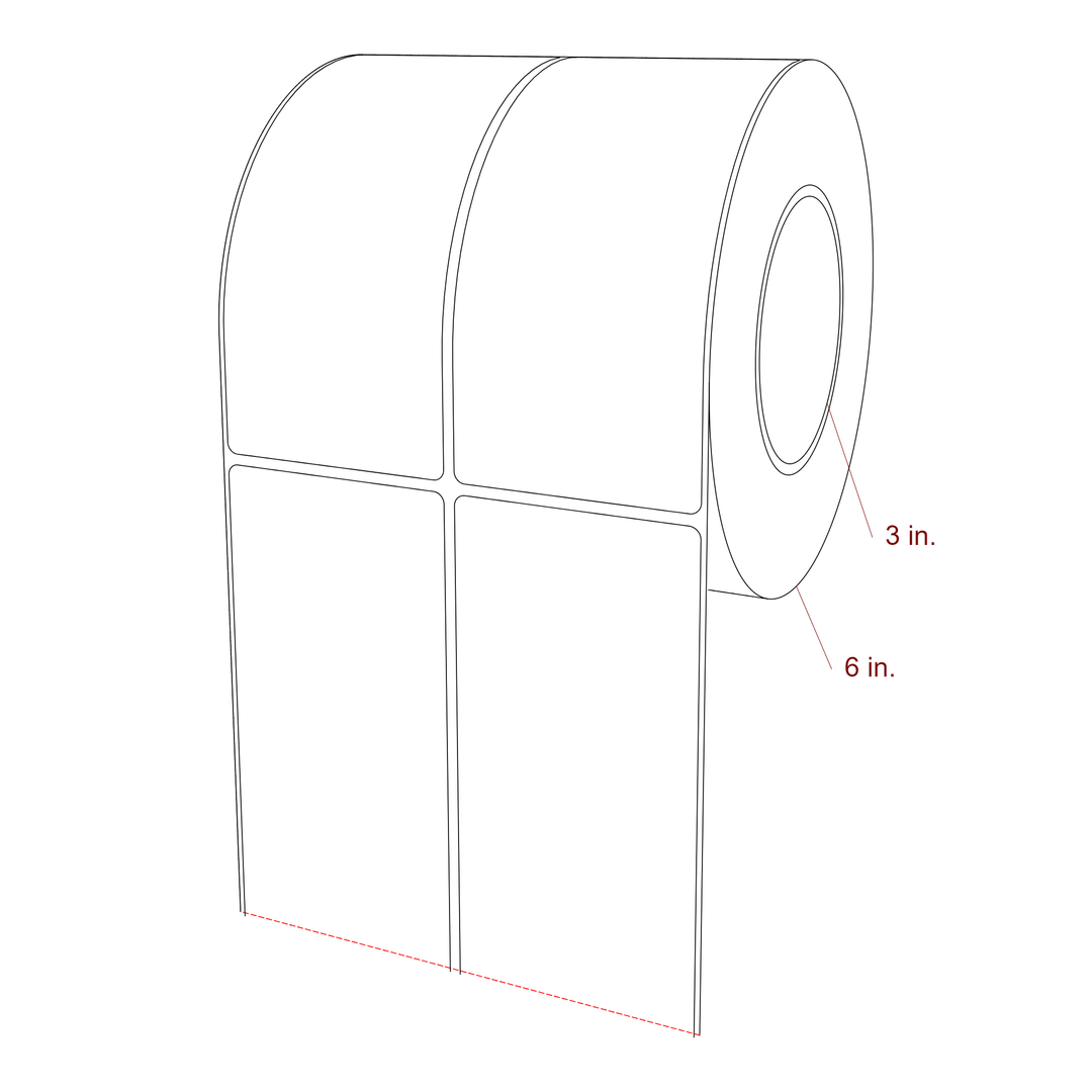 2.75 Inch x 6 Inch Rectangle Inkjet Label Roll - 3 Inch Core - 6 Inch Roll OD - 2Up - 3D Perspective