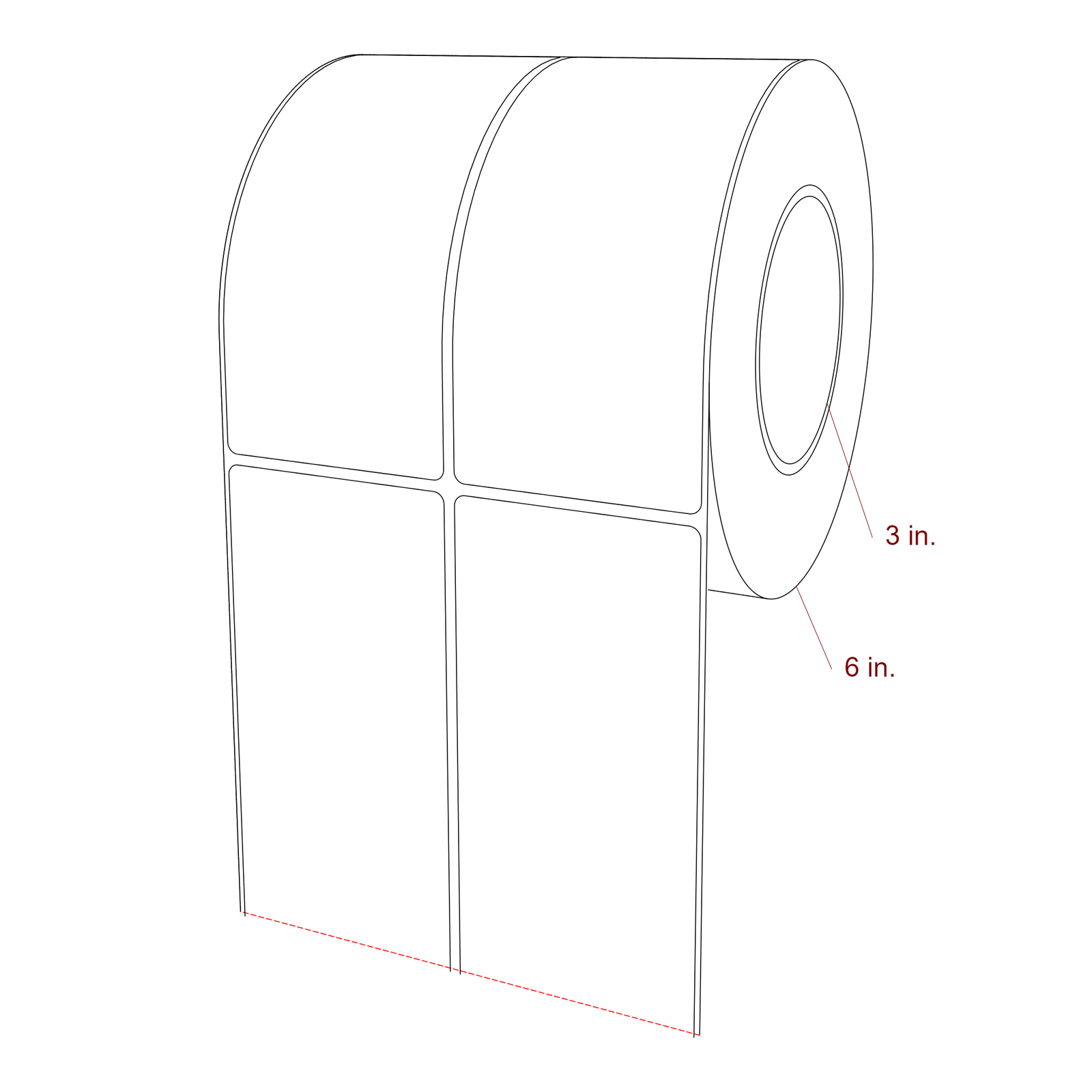 2.75 Inch x 6 Inch Rectangle Inkjet Label Roll - 3 Inch Core - 6 Inch Roll OD - 2Up - 3D Perspective