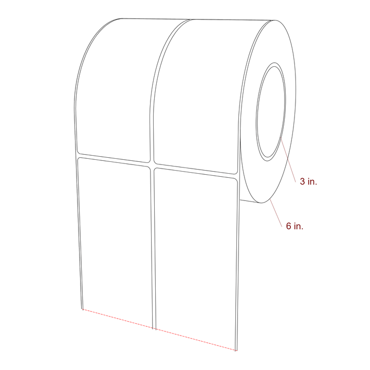 2.75 Inch x 6 Inch Rectangle Inkjet Label Roll - 3 Inch Core - 6 Inch Roll OD - 2Up - 3D Perspective