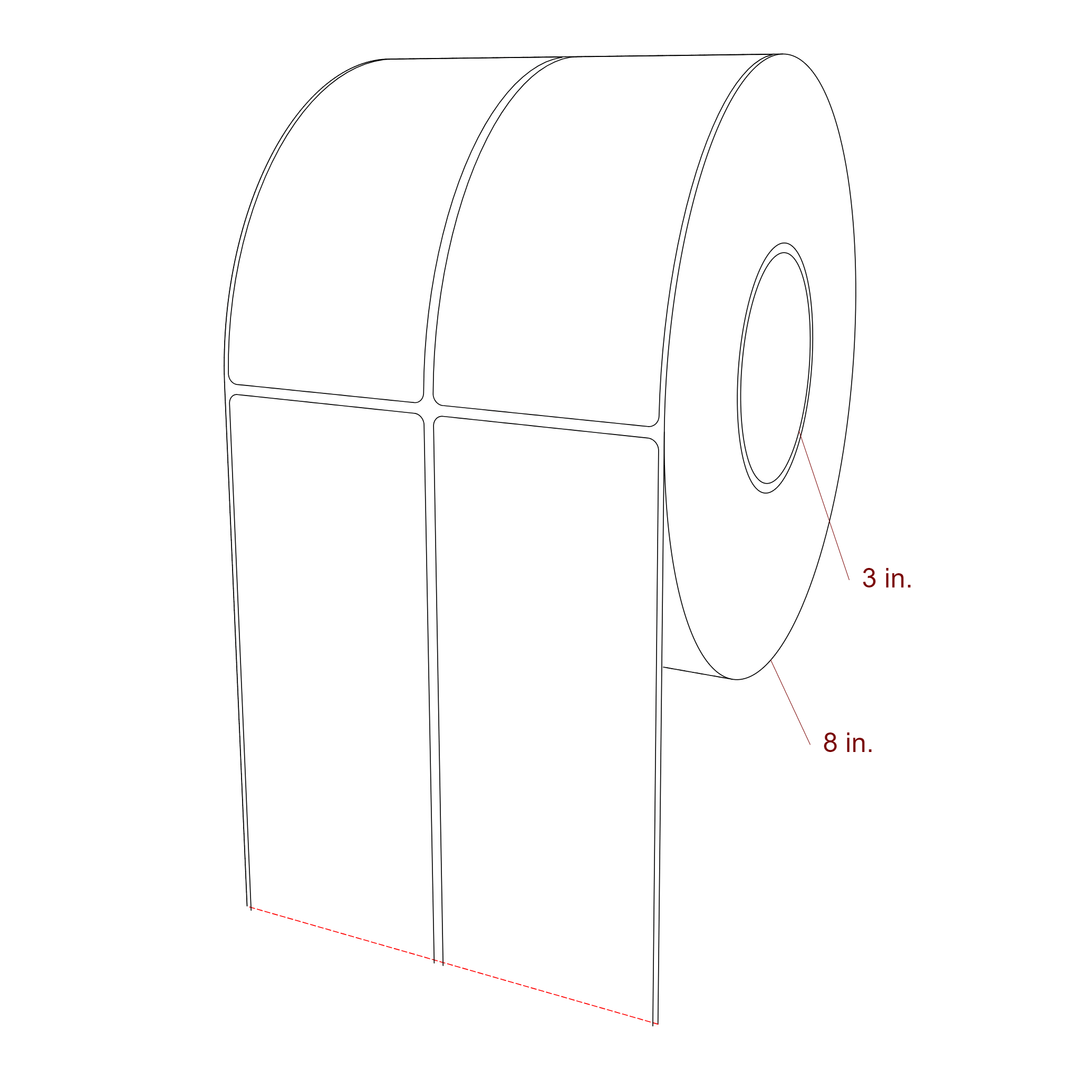 2.75 Inch x 6 Inch Rectangle Inkjet Label Roll - 3 Inch Core - 8 Inch Roll OD - 2Up - 3D Perspective