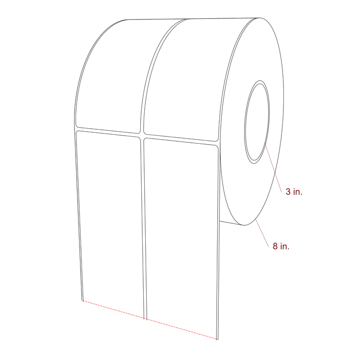 2.75 Inch x 6 Inch Rectangle Inkjet Label Roll - 3 Inch Core - 8 Inch Roll OD - 2Up - 3D Perspective